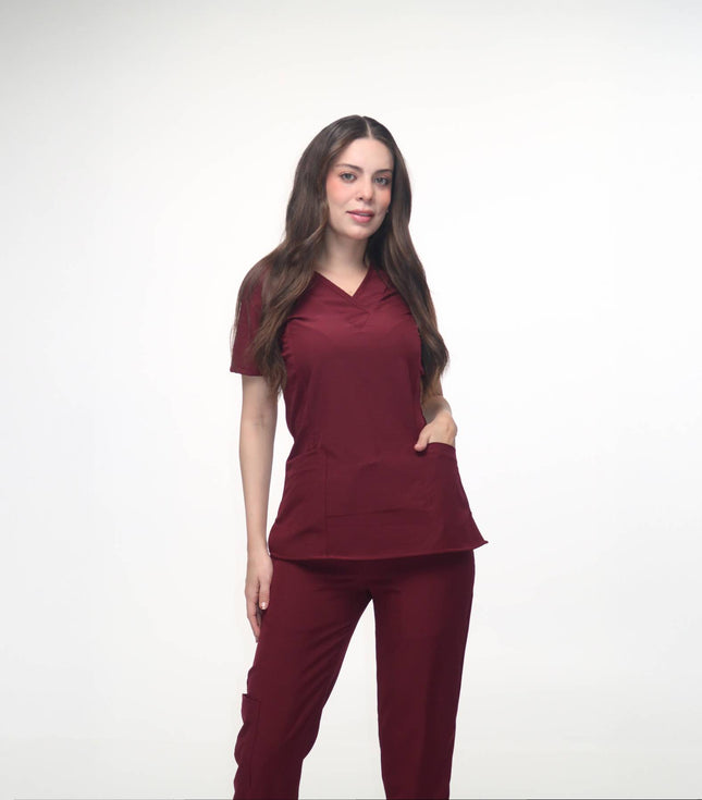 Cuello V con Pantalón - Vino